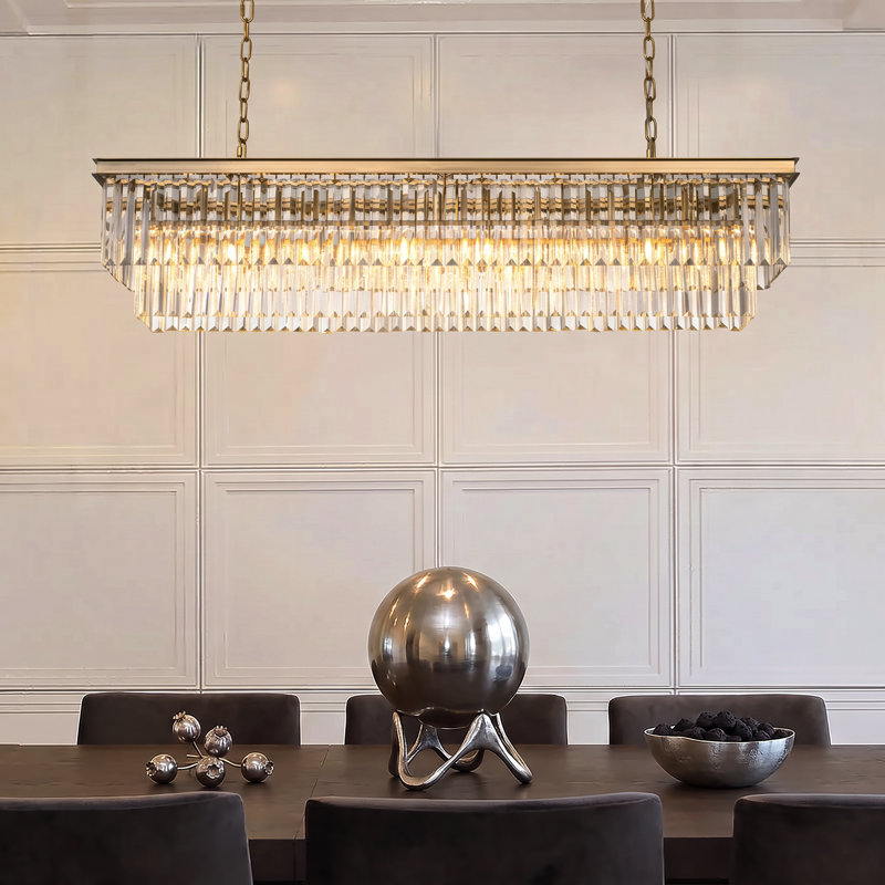Lustre moderne de luxe à franges en cristal à 8 lumières de 119 cm (47 po) pour salle à manger, H 10 po x l 47 po x P 10 po