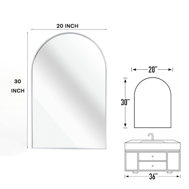 Kolodny Aluminium Arch Wall Mirror, 20" x 30", Silver