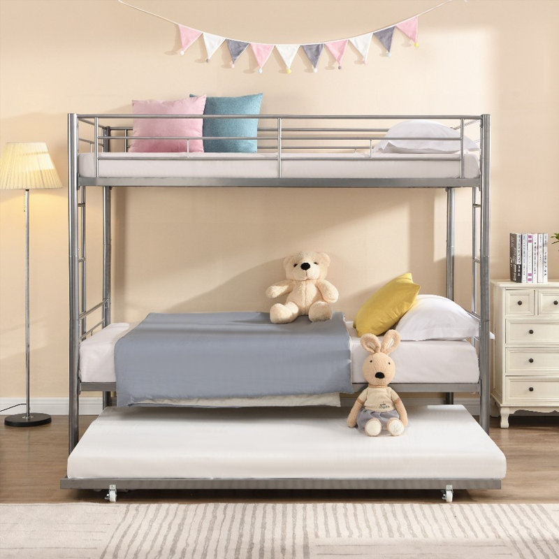 Lit superposé en métal robuste avec lit gigogne (grand lit) - Aucun sommier nécessaire, robuste et robuste Durable