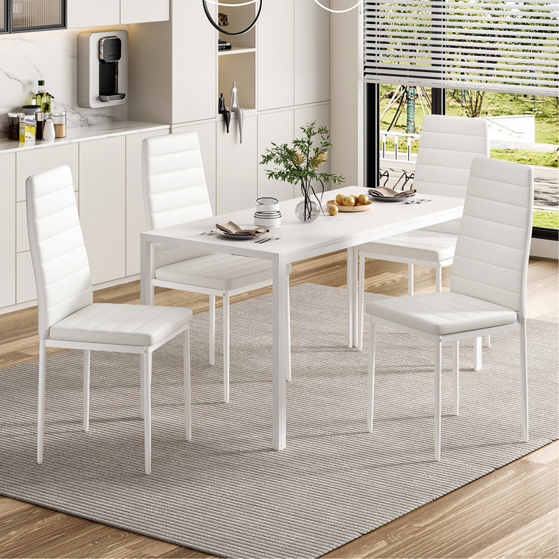 Ensemble de 2 chaises de salle à manger en cuir PU blanc pour la cuisine, chaises d'appoint modernes avec structure en métal robuste