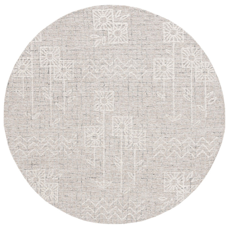 Gudalupe Hand Tufted Wool/Cotton Floral Rug in Ivory/Beige, Round 6'
