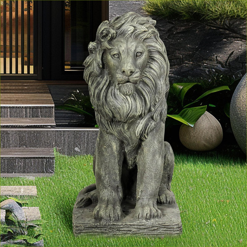 Statues de jardin | Lion gardien 22,8 pouces | De jardin pour le jardin extérieur | Ciment béton | Gris ardoise