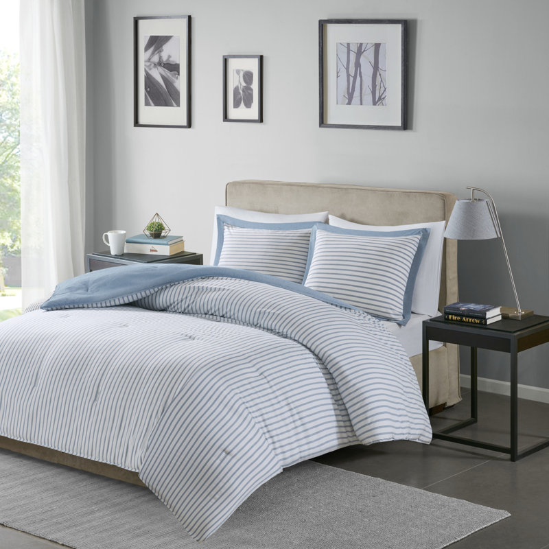 Full Blue Reversible Down Alternative Microfiber Comforter Set