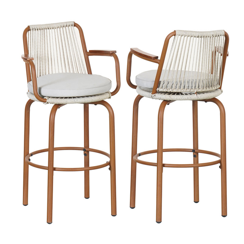Ensemble de tabourets de bar d'extérieur Jaiden, Beige, Teck