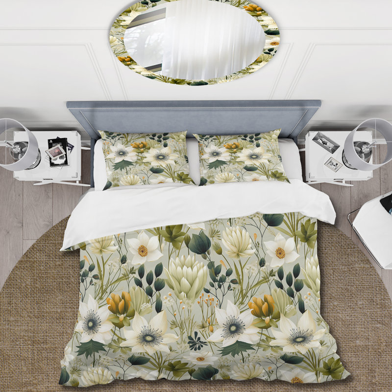 Earthy Zen Garden III - Plants Duvet Cover Set, Queen Duvet Cover + 2 Standard Shams