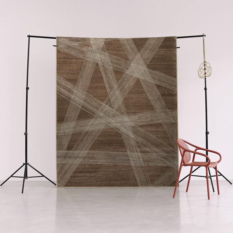 Tapis décoratif moderne à motif abstrait rayé brun et beige, Tapis de couloir 2 pi 8 po x 9 pi 11 po