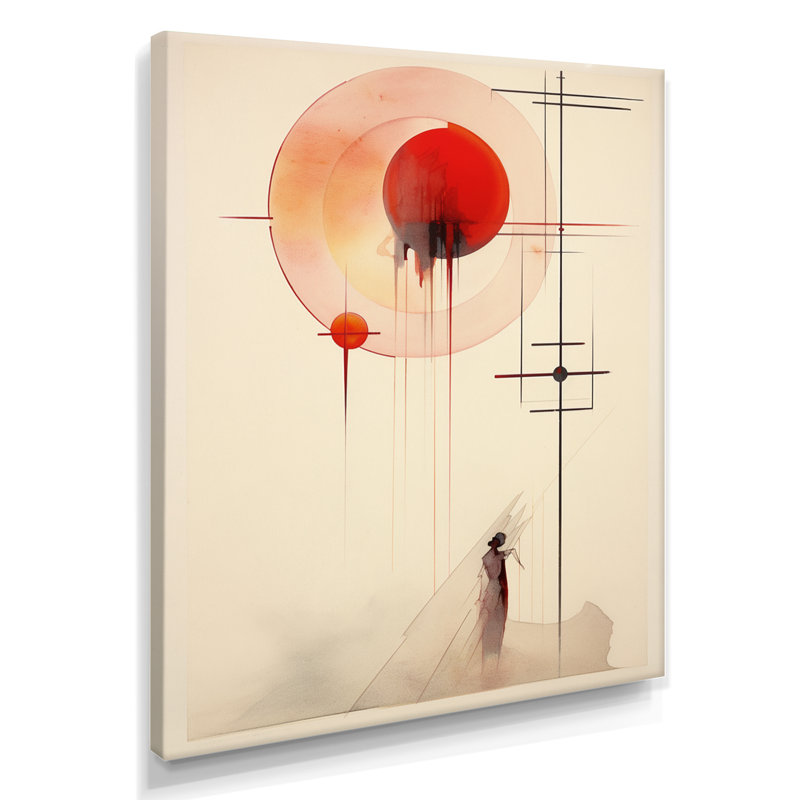 Lune rouge, géométrie rétro, art mural abstrait, Toile tendue, H 32 po x l 16 po x P 1 po