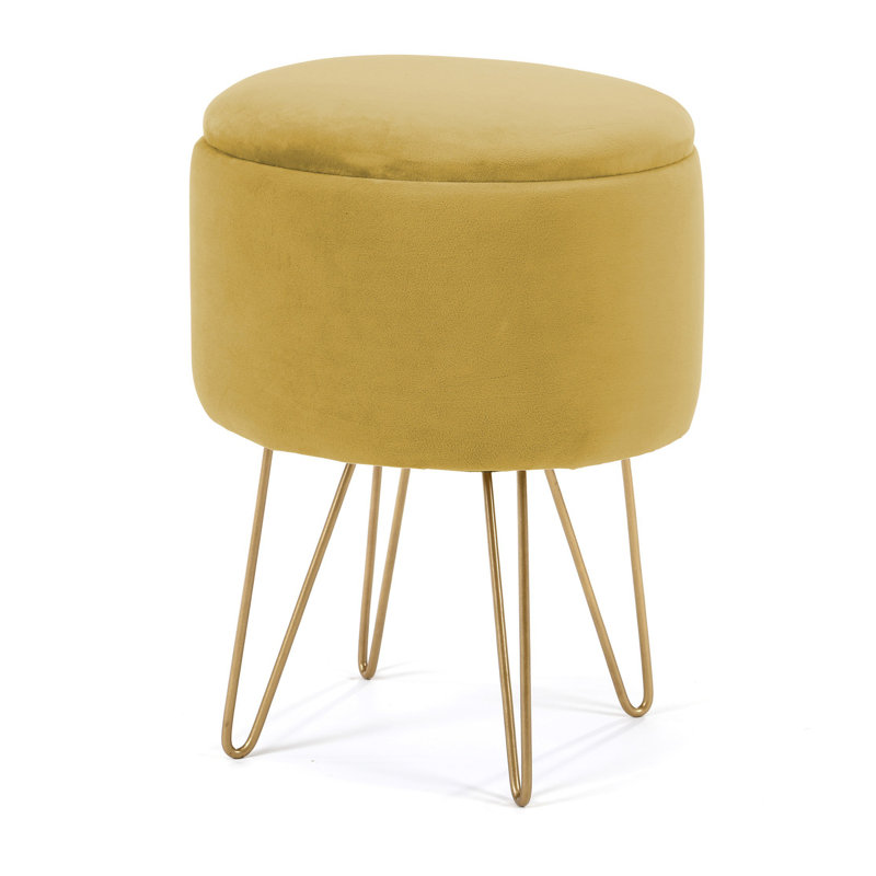 Ajeet 35cm Wide Velvet Tufted Circle Pouf Ottoman with Storage, Olive