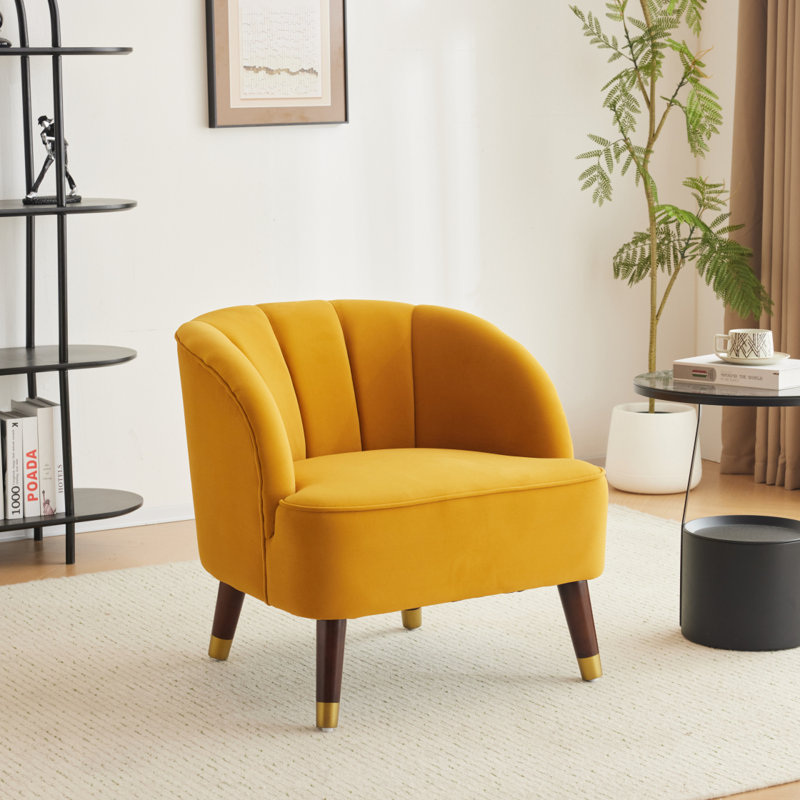 Fauteuil d'appoint rembourré avec pieds en bois, Velours orange
