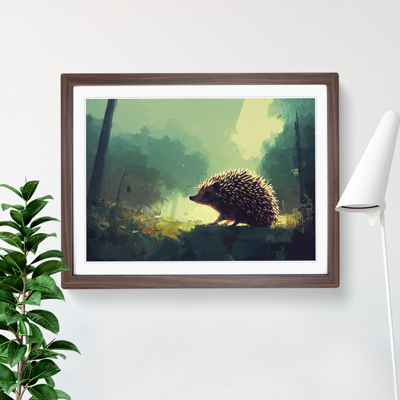 Hedgehog Vol.2 - Single Picture Frame Painting, 25cm H x 34cm W x 2cm D, Walnut