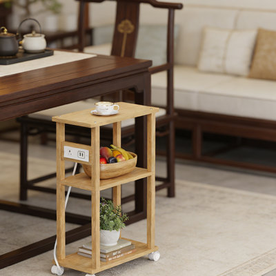 Petite table de chevet étroite avec station de charge et roulettes, table de bout Skinny, ensemble de 2 chaises à côté de la table