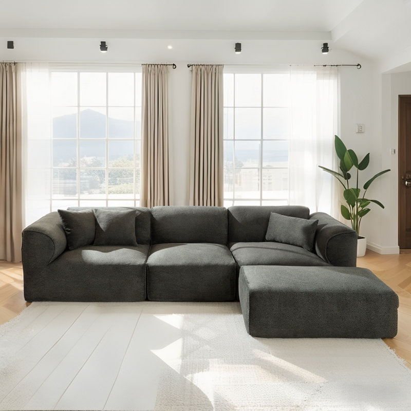 Boneless 122” Modular Sectional Cloud Sofa With 3 Pillows,Modern L Shaped Boneless Couch Sectional Couches With Deeper Seat For Living Room