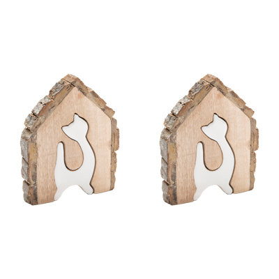Haight Mango Wood With Enamel-Coated Insert Décor Cat - Set Of 2