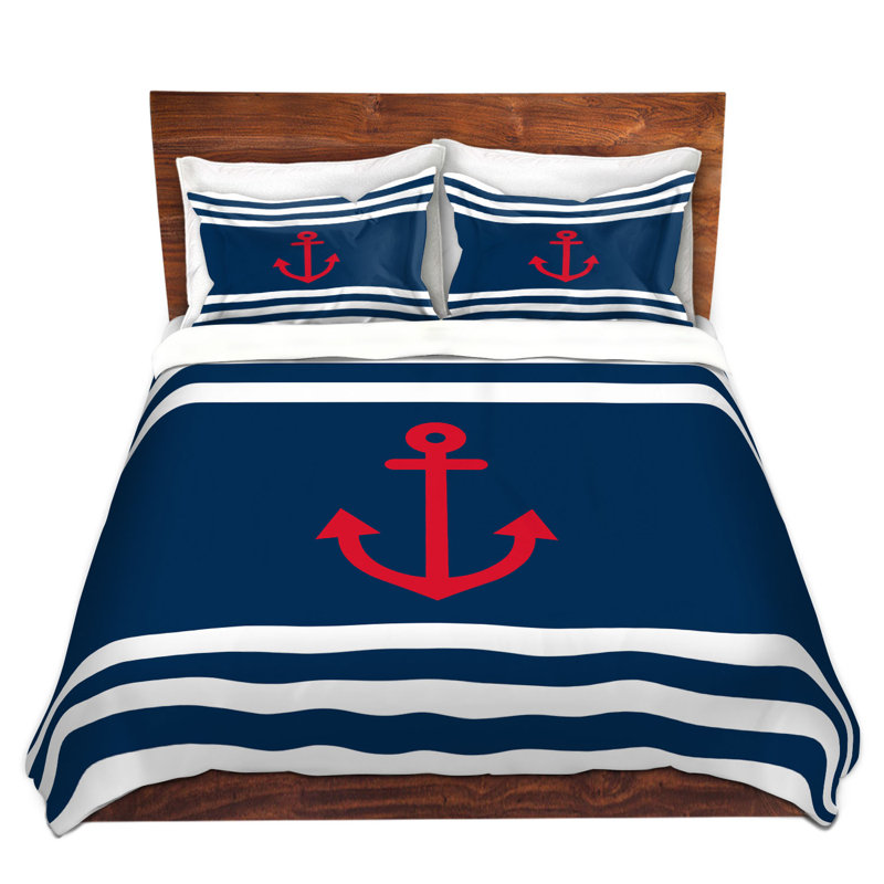 Ensemble de housse de couette anchor stripes, 1 housse simple + 1 taie standard, Bleu / Rouge