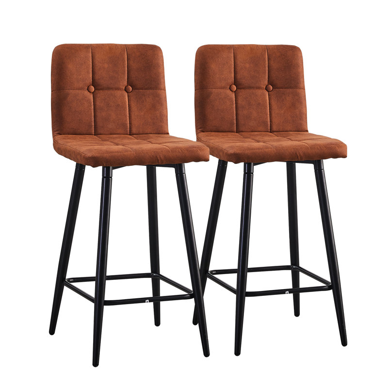 Anglers Upholstered Counter Stool with Metal Frame, Brown