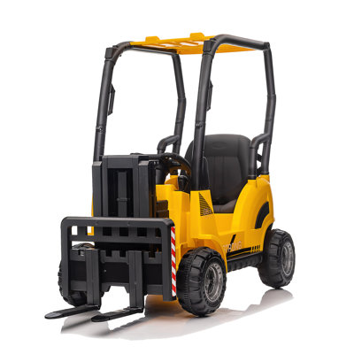 Chariot élévateur électrique sur chariot élévateur avec batterie rechargeable 12V 4 5AH à deux moteurs de 390 moteurs à baldaquin jaune Conception de jeu de construction en plein air