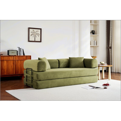 Convertible Sleeper Sofa Bed with Cylindrical Pillow, Corduroy Folding Mattress Couch for Living Room and Bedroom