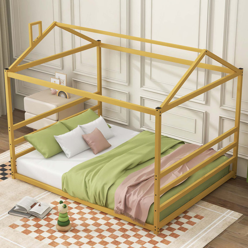 Lit plateforme en métal, grand lit, Or