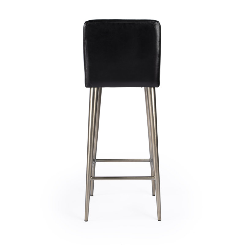 Maxwell Leather 32" Bar Stool, Black, Silver