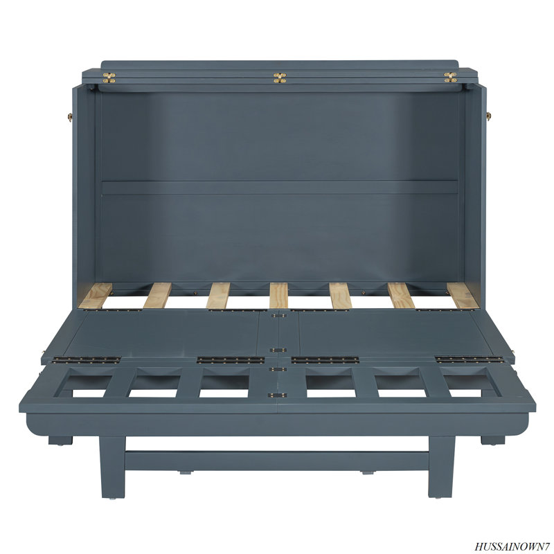 Lit escamotable avec grand tiroir, ports USB et prises USB, Gris, Lit double
