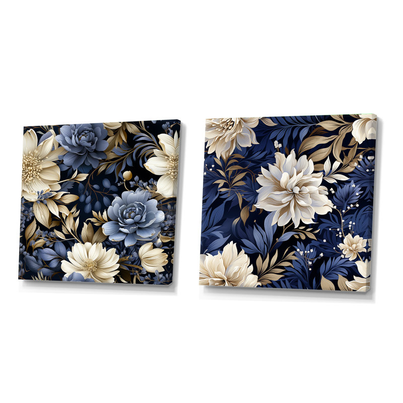 Vasbinder - Ensemble de 2 collages carrés floraux, H 16 po x l 33 po, Toile tendue