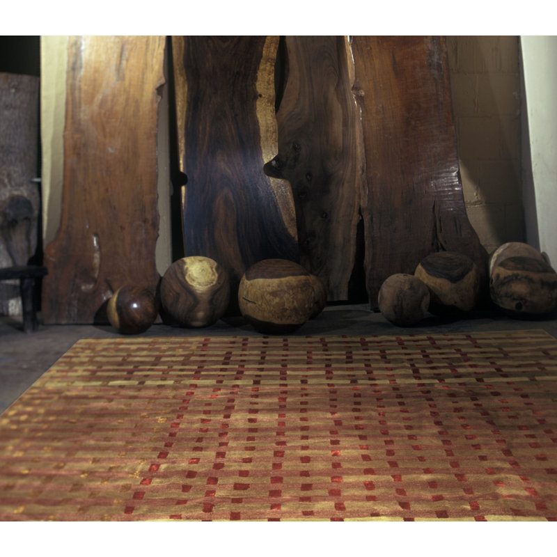 Rag Striped Area Rug in Beige/Gold/Red/Roseberry, Runner 2'9" x 10'