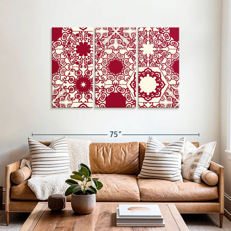 Kerner Red Hexagon Patterns, 36" H x 57" W