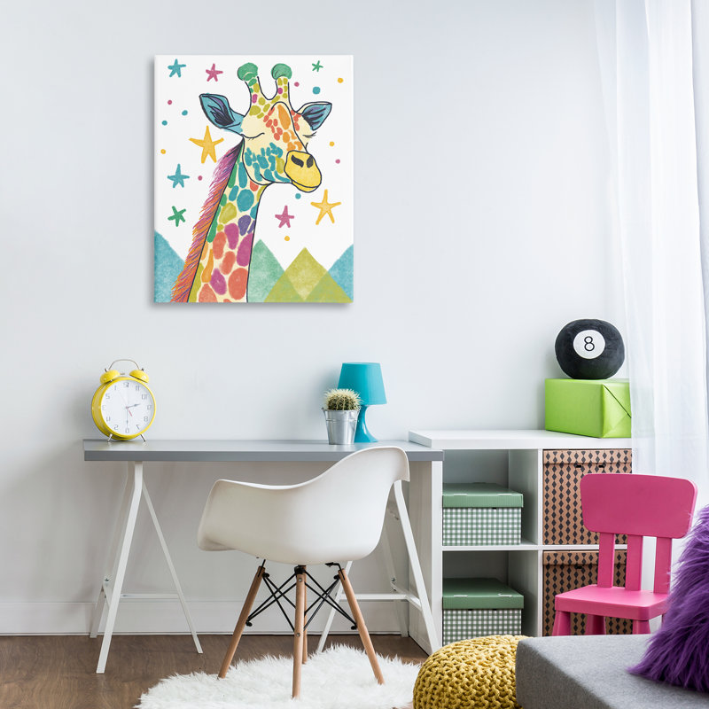Toile fantaisiste aux couleurs de girafe et d'étoiles, conception de Chen Alyesh, H 40 po x l 30 po