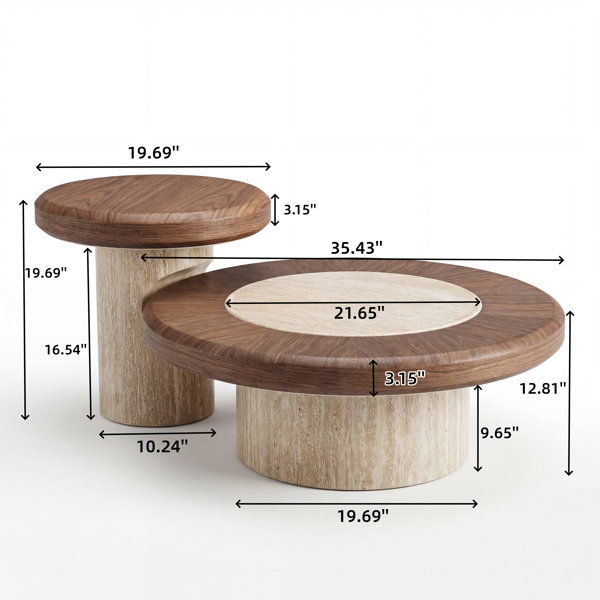 George Oliver 2-Piece Nesting Round Coffee Table Set, Modern Walnut ...