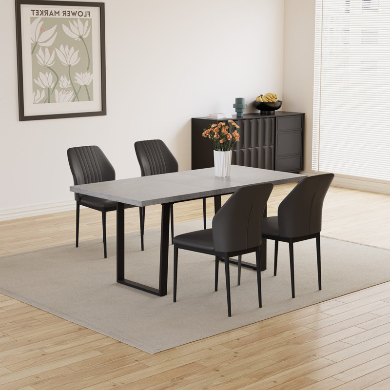 Modern Kitchen Dining Set, Extendable Dining Table with Dining Chairs(1Table 4Table), Black, 5 Pieces: Table, 4 Chairs