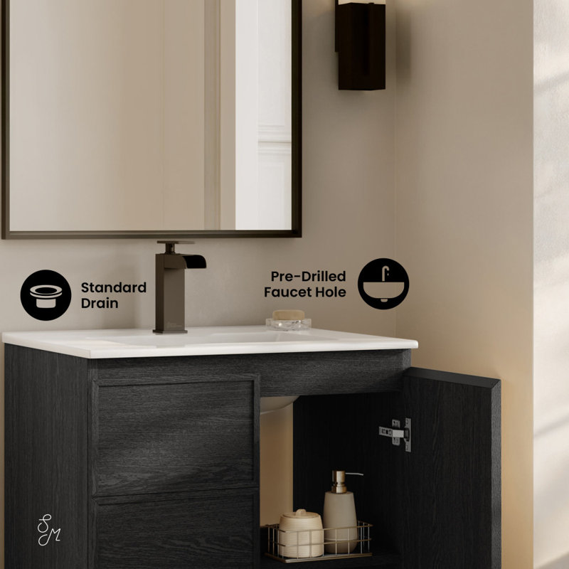 St. Tropez 24" Freestanding Bathroom Vanity In Green Oak With 3-Hole Centerset Sink Top, Black, Single, White