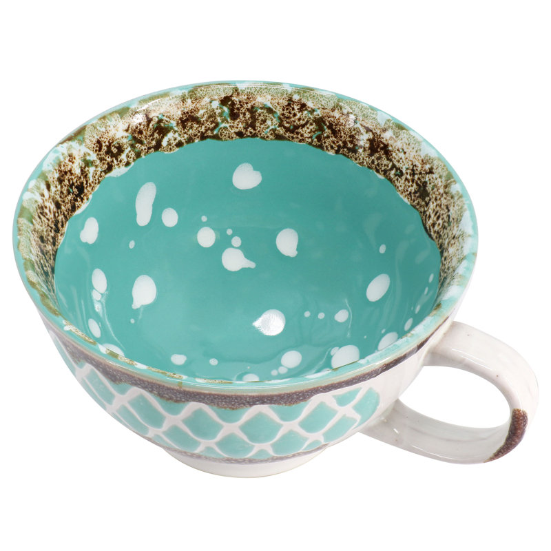 Meritage Otis 6 Piece 27 Ounce Stoneware Soup Bowl with Handle Set in Cobalt, Turquoise