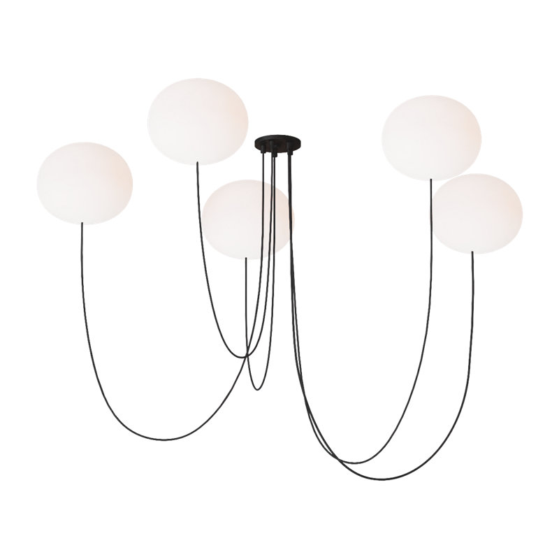 Peter Bristol Helium 5-light extra large LED chandelier in matte black finish with glass shades, 8.7" H x 32.1" W x 32.1" D