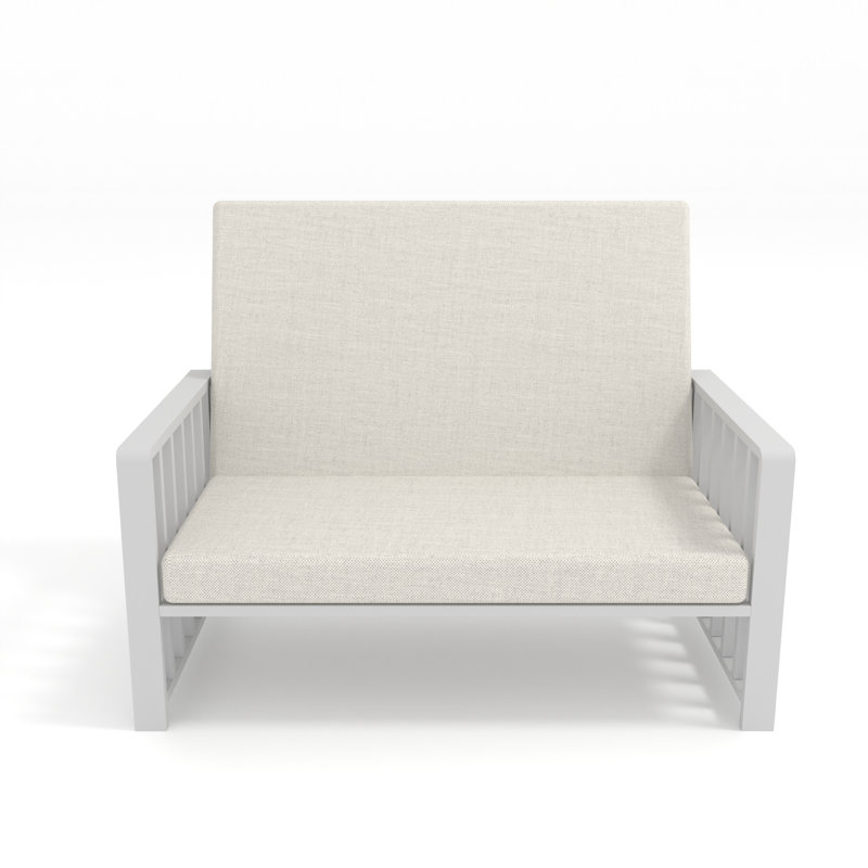 Caler 132 cm W Patio Sofa with Cushions, Beige, White