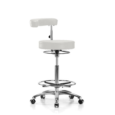 PERCH Chrome Height Adjustable Dental Stool with Procedure Arm and Foot Ring | High Bench Height 24.5-32"
