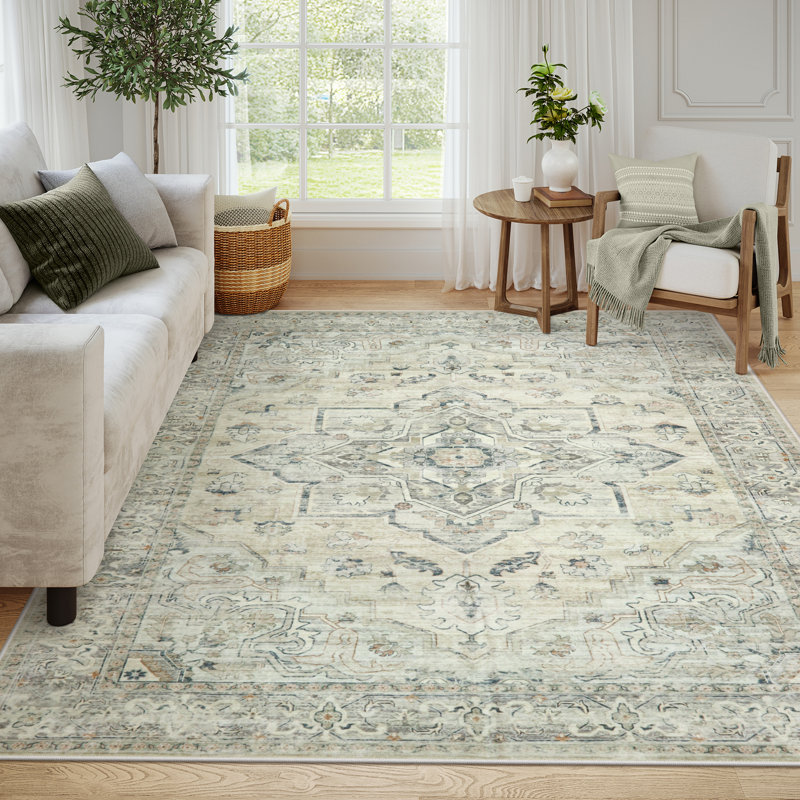Tapis marocain lavable Watte Vintage, Rectangle 6 pi x 9 pi, Marron clair