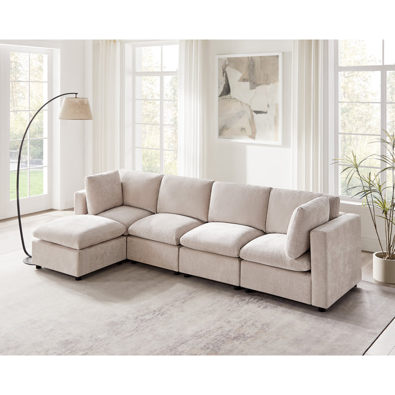 Canapé modulaire rembourré 5 pièces en L 5 pièces, Mélange de polyester beige