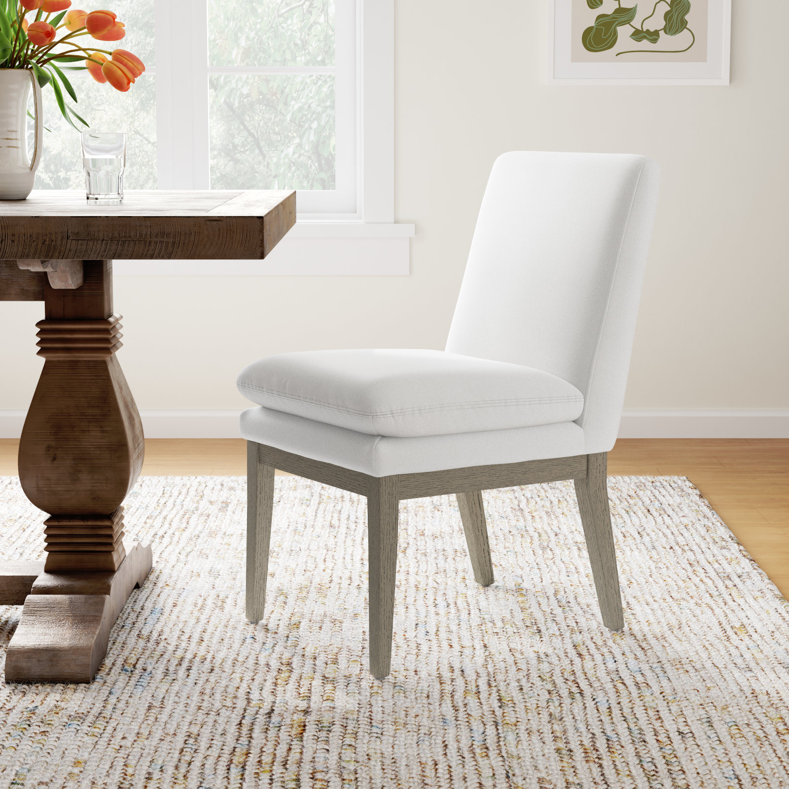 Bethea Oak Parsons Dining Chair, Tweed Prestige Pearl/Gray