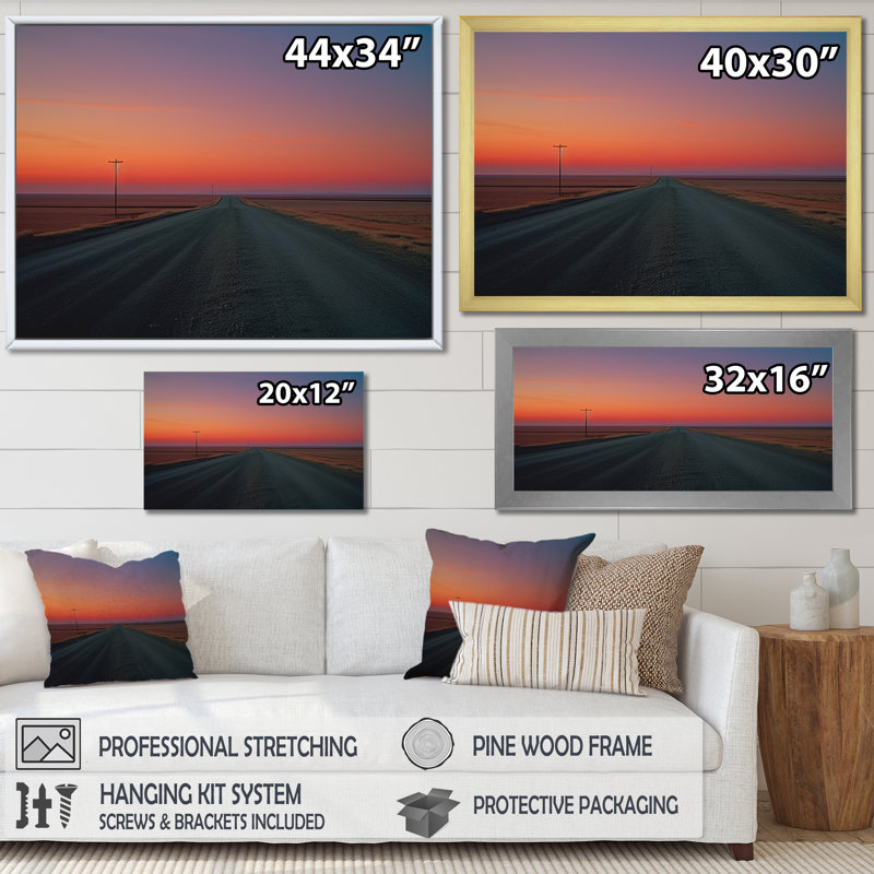 «Sunset Road Landscape I», reproduction sur toile, Cadre flottant noir, H 30 po x l 40 po x P 1,5 po