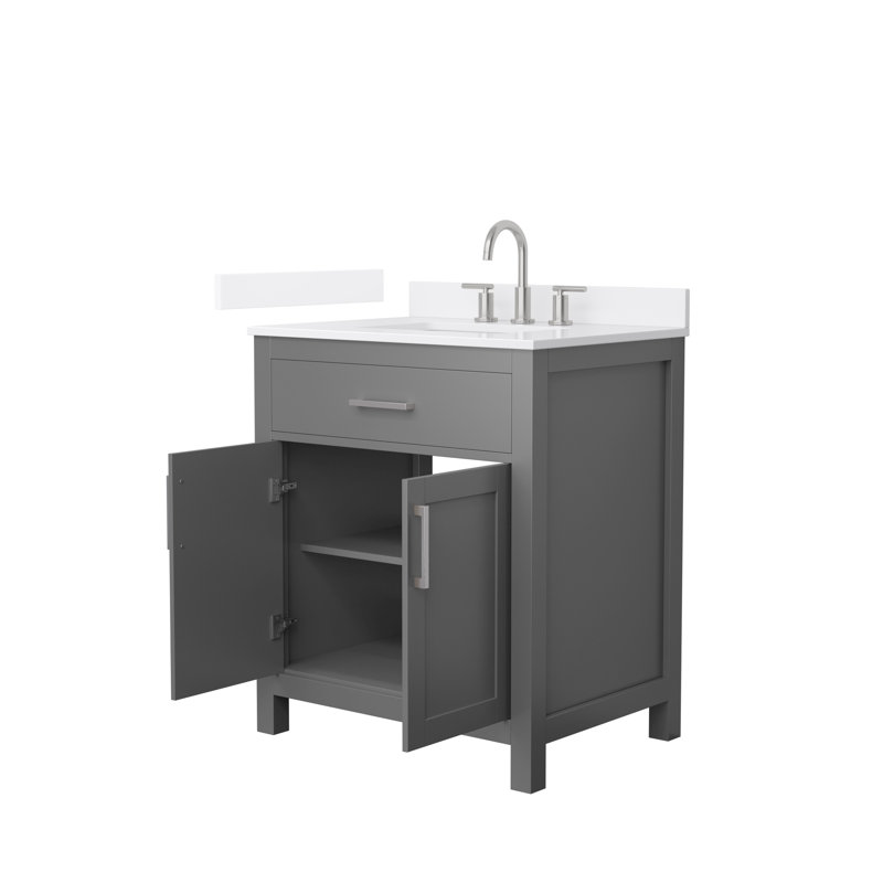 Beckett 30" Freestanding Single Bathroom Vanity with Quartz Top, Dark Gray, Brushed Nickel, White Quartz