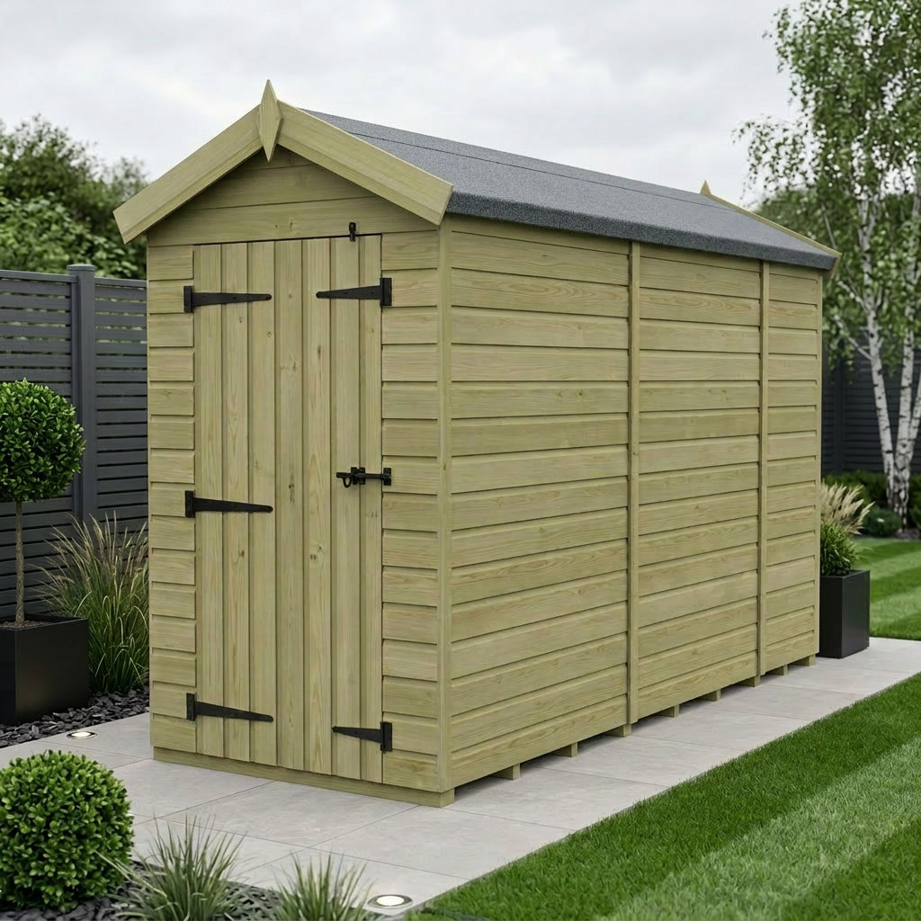 Total Sheds 4ft x 9ft Apex Garden Shed - Double Door - No Windows - Pressure Treated Timber - UK Manufactured