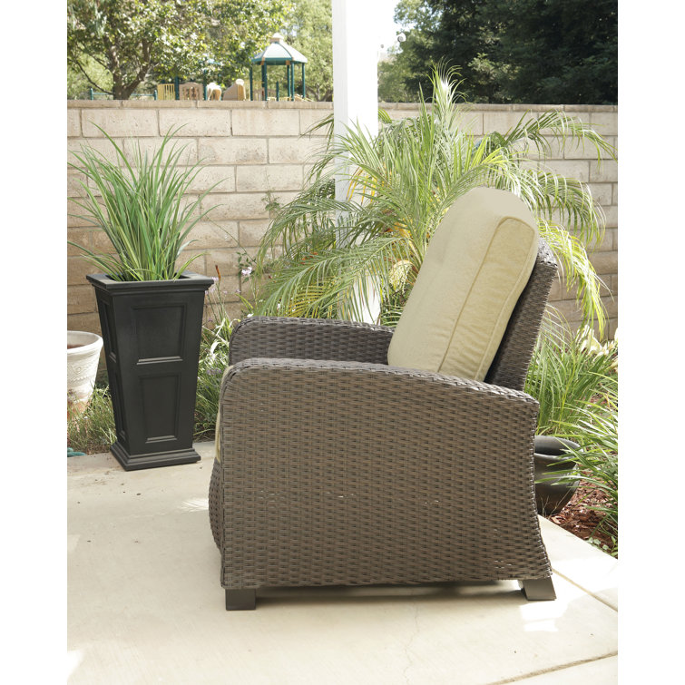 Eske Swivel Recliner Patio Chair with Cushions Corrigan Studio Color: Brown Frame/Blue Cushion