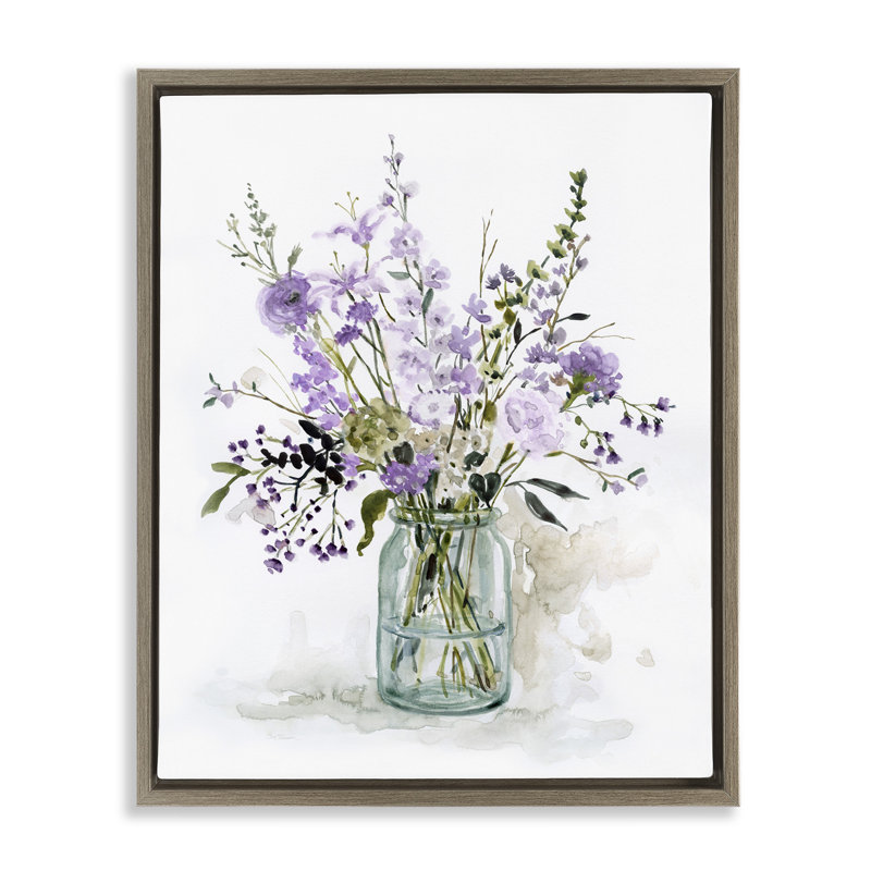 Botanique mauve traditionnel traditionnel, H 21 po x l 17 po, Cadre flottant orme Montalcino