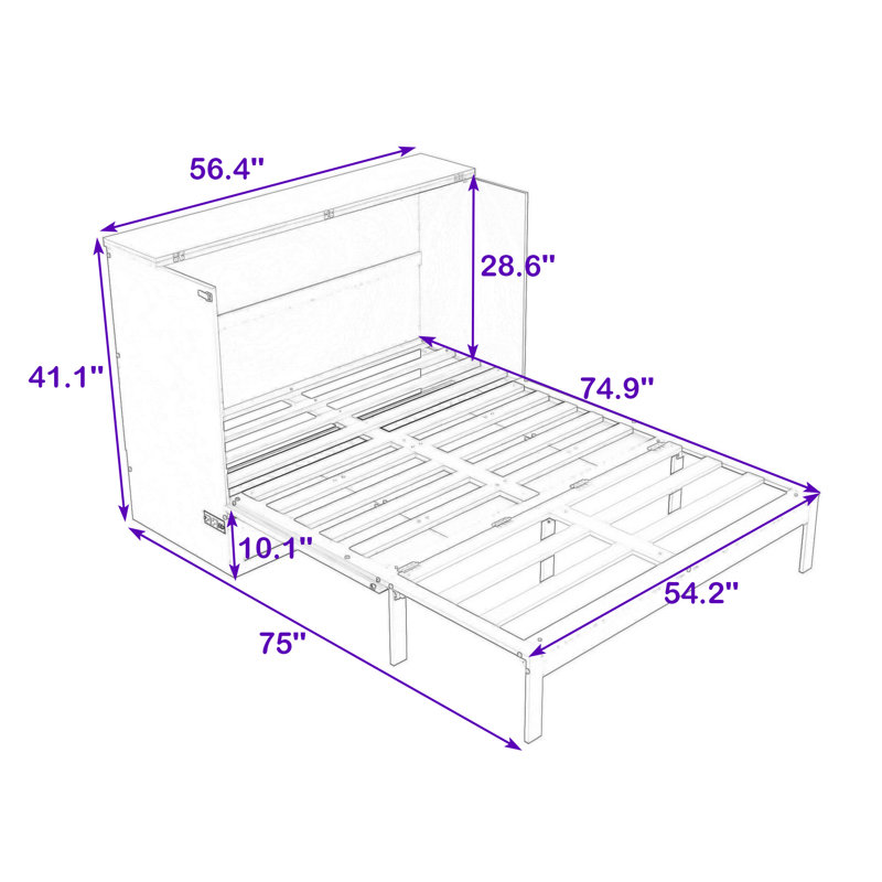 Carlysia Wooden Murphy Bed with Storage Drawers and Built-In Charging Station, Full / Double, White