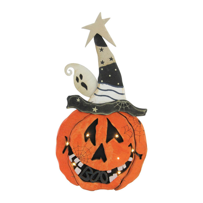 Décoration d'Halloween citrouille debout en bois, H 13 po x l 6,5 po x P 0,75 po