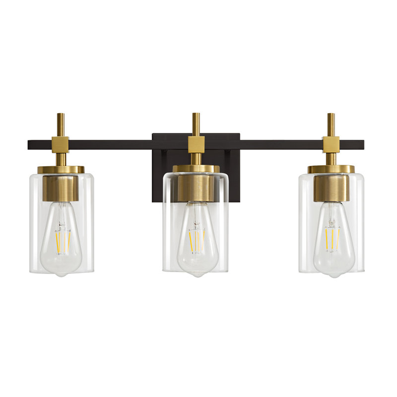 3 - Light Black Gold Modern Luxury Dimmable Bathroom Vanity Light Mirror Headlights With Shade, Matte Black/Gold