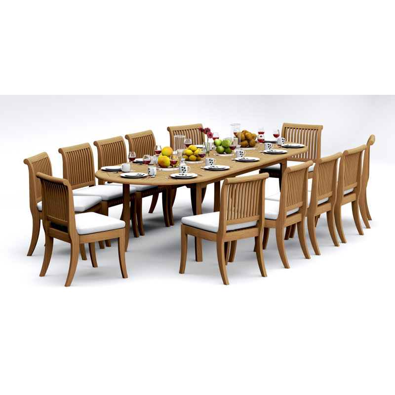 11 Pcs Grade-A Teak Wood Dining Set: 118" Double Extension Oval Table And 10 Giva Armless Chairs #11GV2600, 12