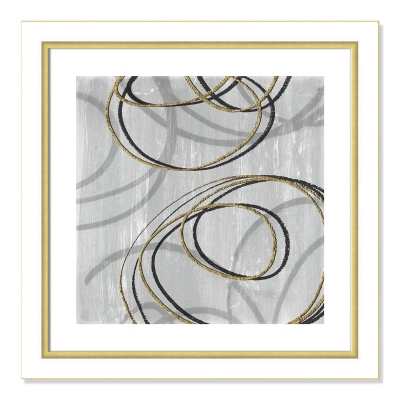 Éléments en mouvement - impression encadrée, H 25,75 po x l 25,75 po x P 1,13 po, Blanc/doré