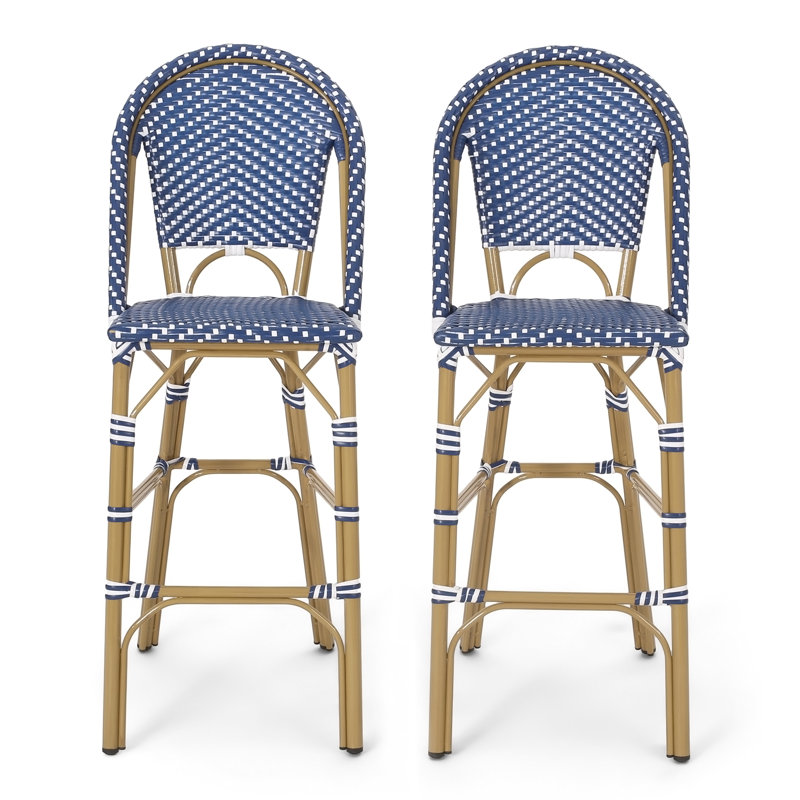 Tabourets de bar 4 pieds en aluminium bleu sarcelle avec repose-pieds