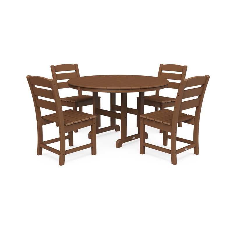 Lakeside 5-Piece Round Farmhouse Side Chair Dining Set, Teak